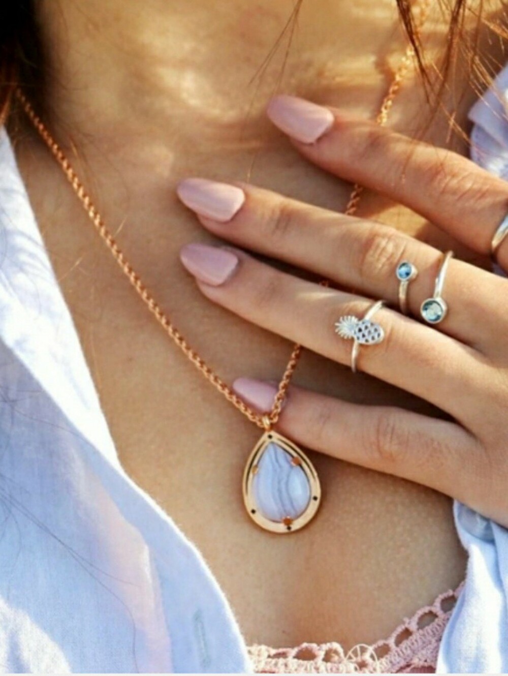 Alex & Ani Blue Lace Agate Necklace Rose Gold NWT